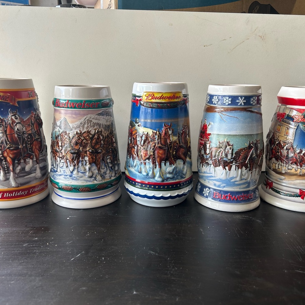 Budweiser steins Xmas collection various years all